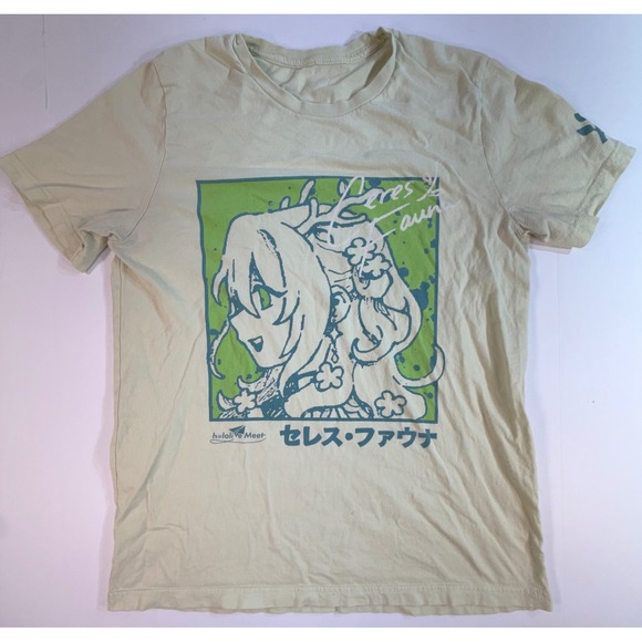 Hololive Meet Other - Hololive Meet Ceres Fauna VTuber Graphic T-Shirt Sage Green Mens Small Anime Tee